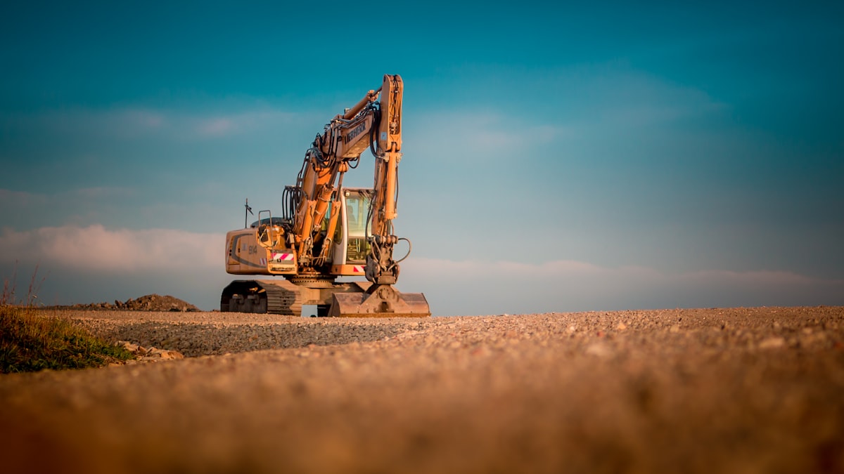 Excavator on a gravel road